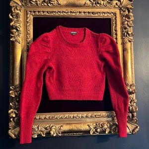 Red puff sleeve cropped sweater